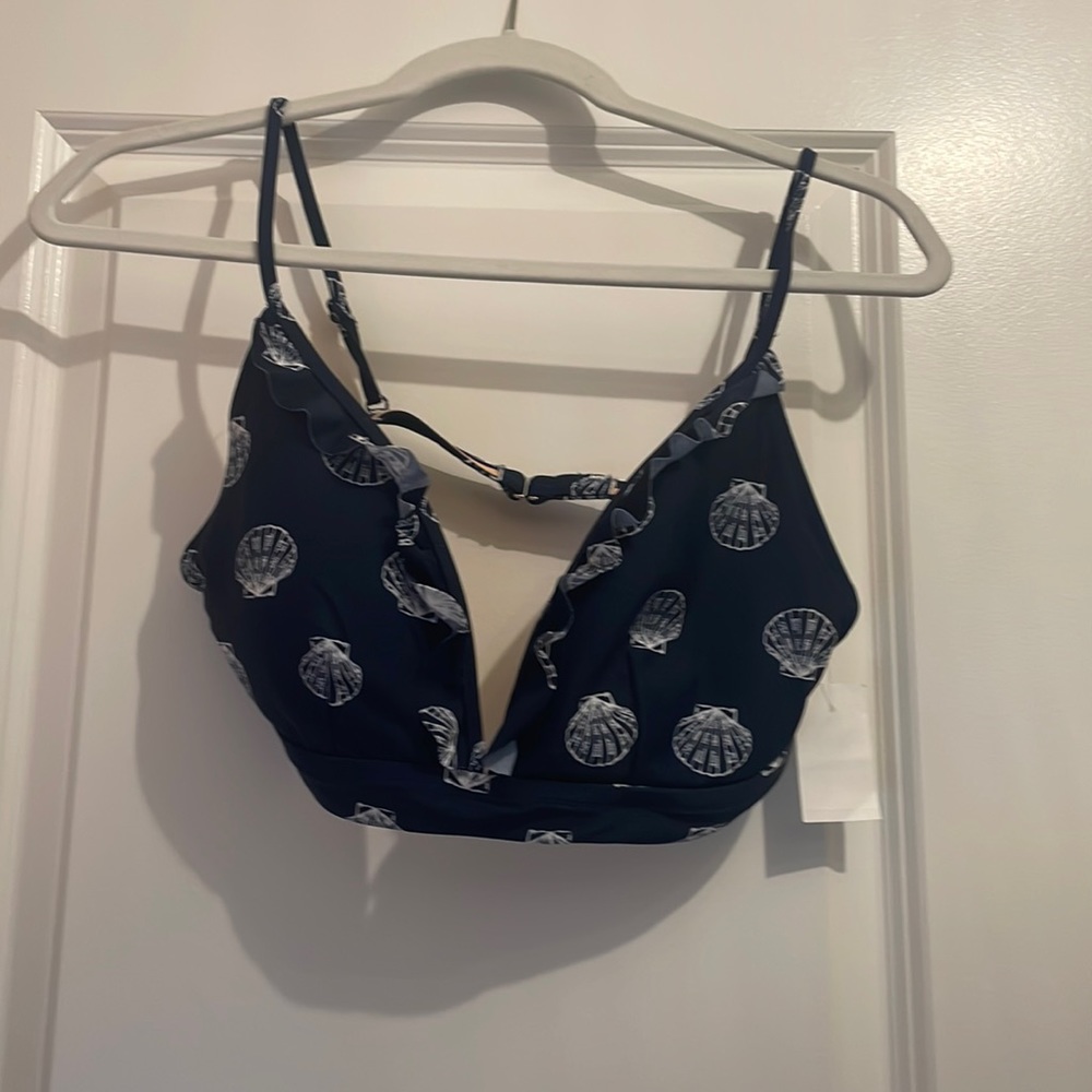 J crew factory new with tags navy blue bathing suit top with white shells